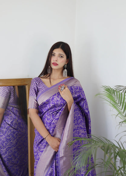 Lavender Pure Soft Silk Saree Stylish Blouse Piece