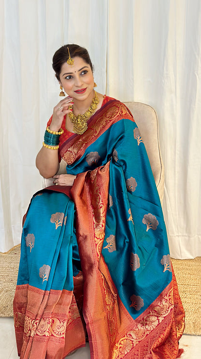 Blue Pure Soft Semi-Silk Saree Stylish Blouse Piece