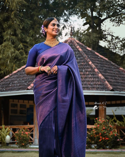 Royal Blue Pure Semi Silk Saree.