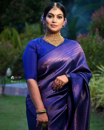 Royal Blue Pure Semi Silk Saree.