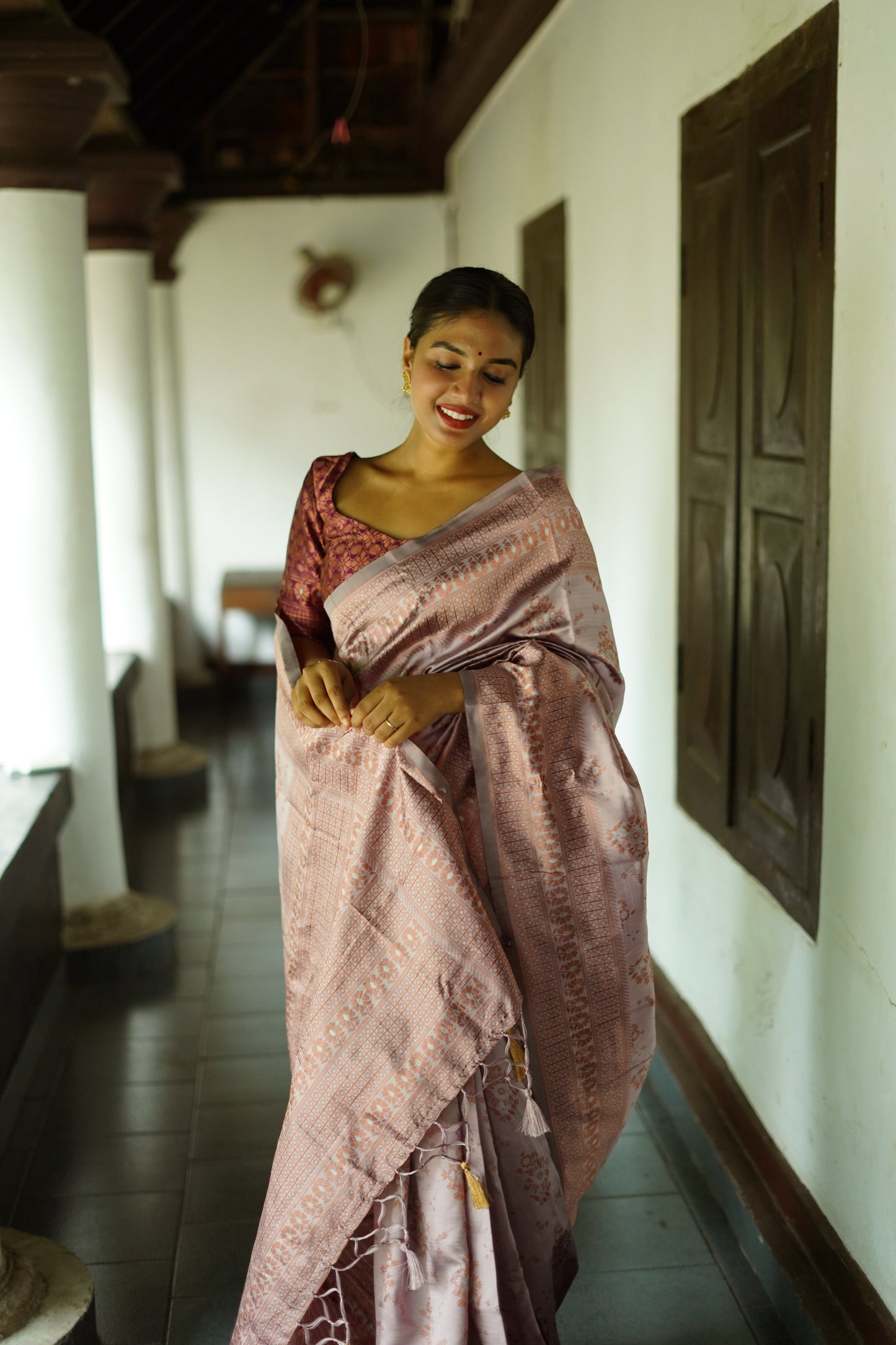 Lavender Pure Soft Silk Saree With Twirling Blouse Piece