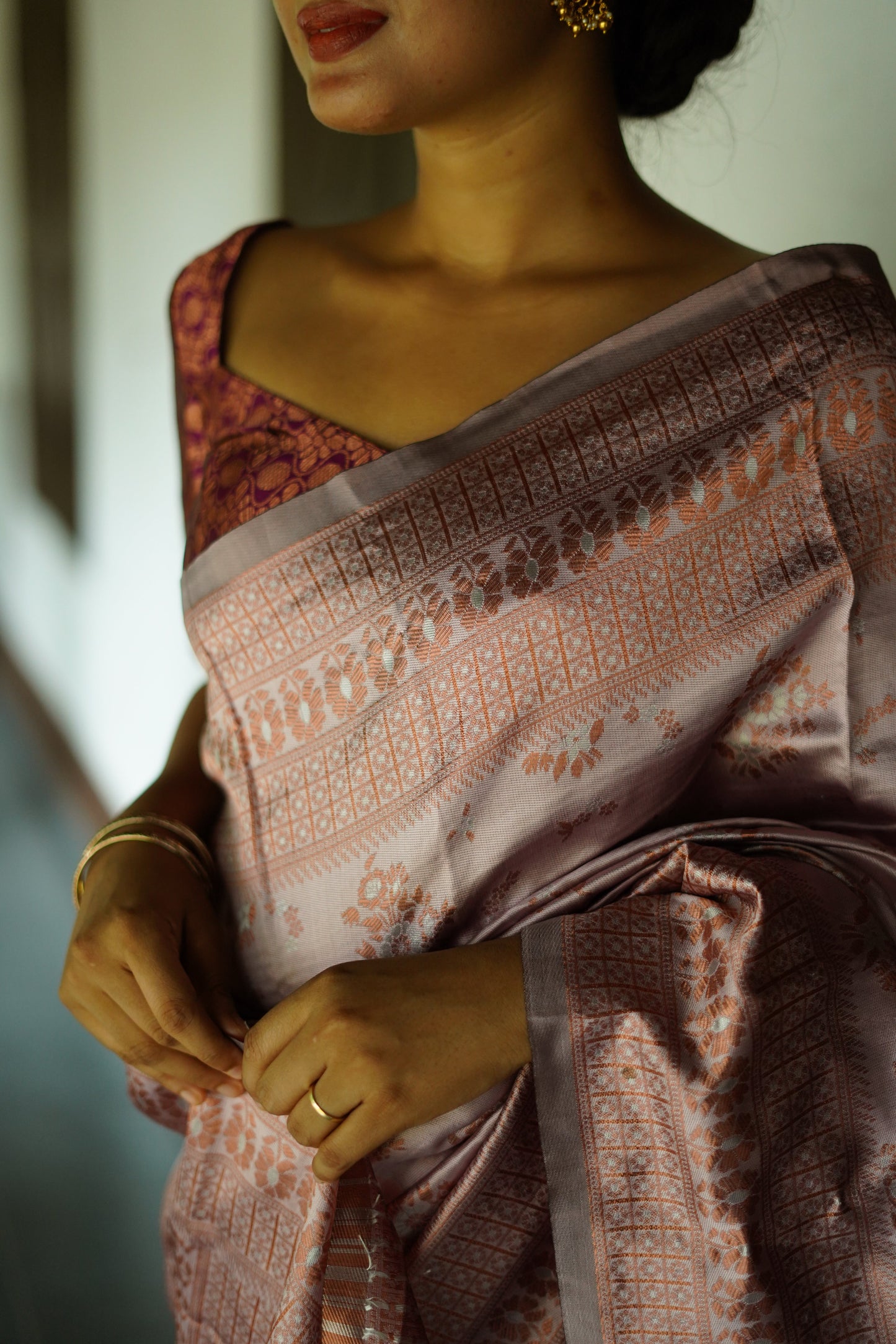 Lavender Pure Soft Silk Saree With Twirling Blouse Piece