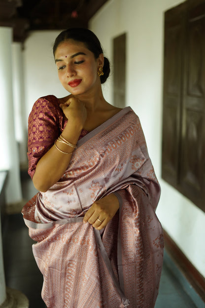 Lavender Pure Soft Silk Saree With Twirling Blouse Piece