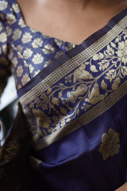 Blue Pure Soft Silk Saree With Twirling Blouse Piece