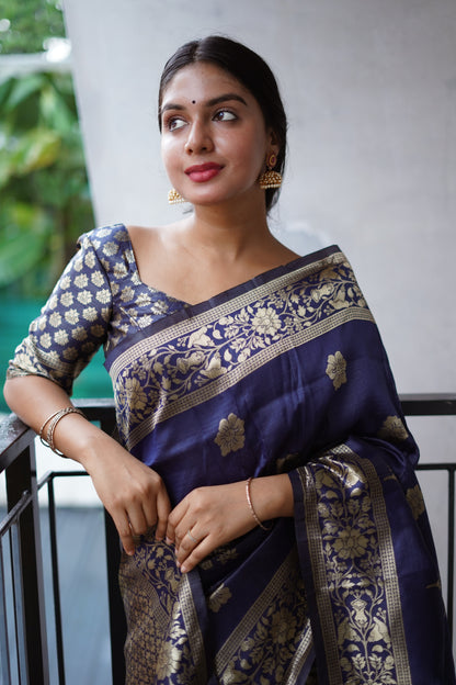 Blue Pure Soft Silk Saree With Twirling Blouse Piece