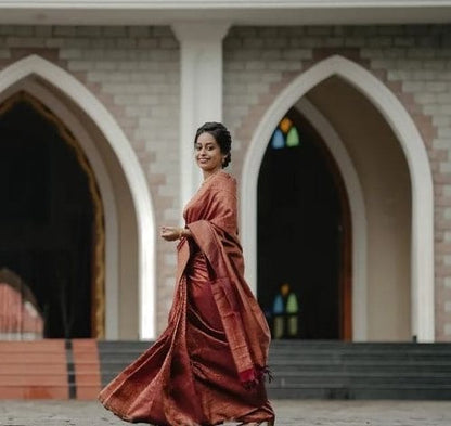 Phenomenal Maroon Pure Soft Silk Saree With Imbrication Blouse Piece