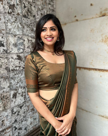 Green Pure Soft Semi Silk Saree With Attractive Blouse Piece
