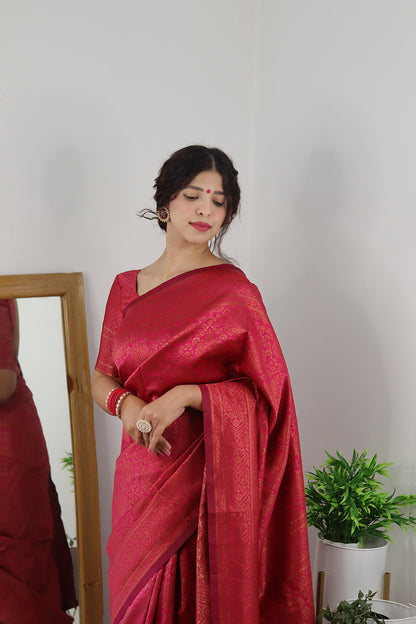 Gajari With Copper Zari Combination Pure Soft Silk Saree Stylish Blouse Piece