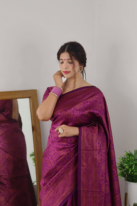 Magenta With Copper Zari Combination Pure Soft Silk Saree Stylish Blouse Piece