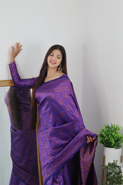 Violet With Copper Zari Combination Pure Soft Silk Saree Stylish Blouse Piece