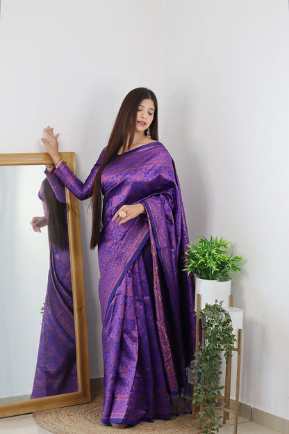 Violet With Copper Zari Combination Pure Soft Silk Saree Stylish Blouse Piece