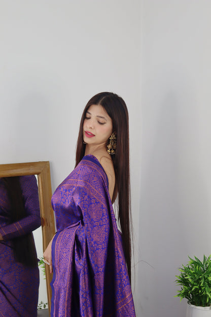 Violet With Copper Zari Combination Pure Soft Silk Saree Stylish Blouse Piece