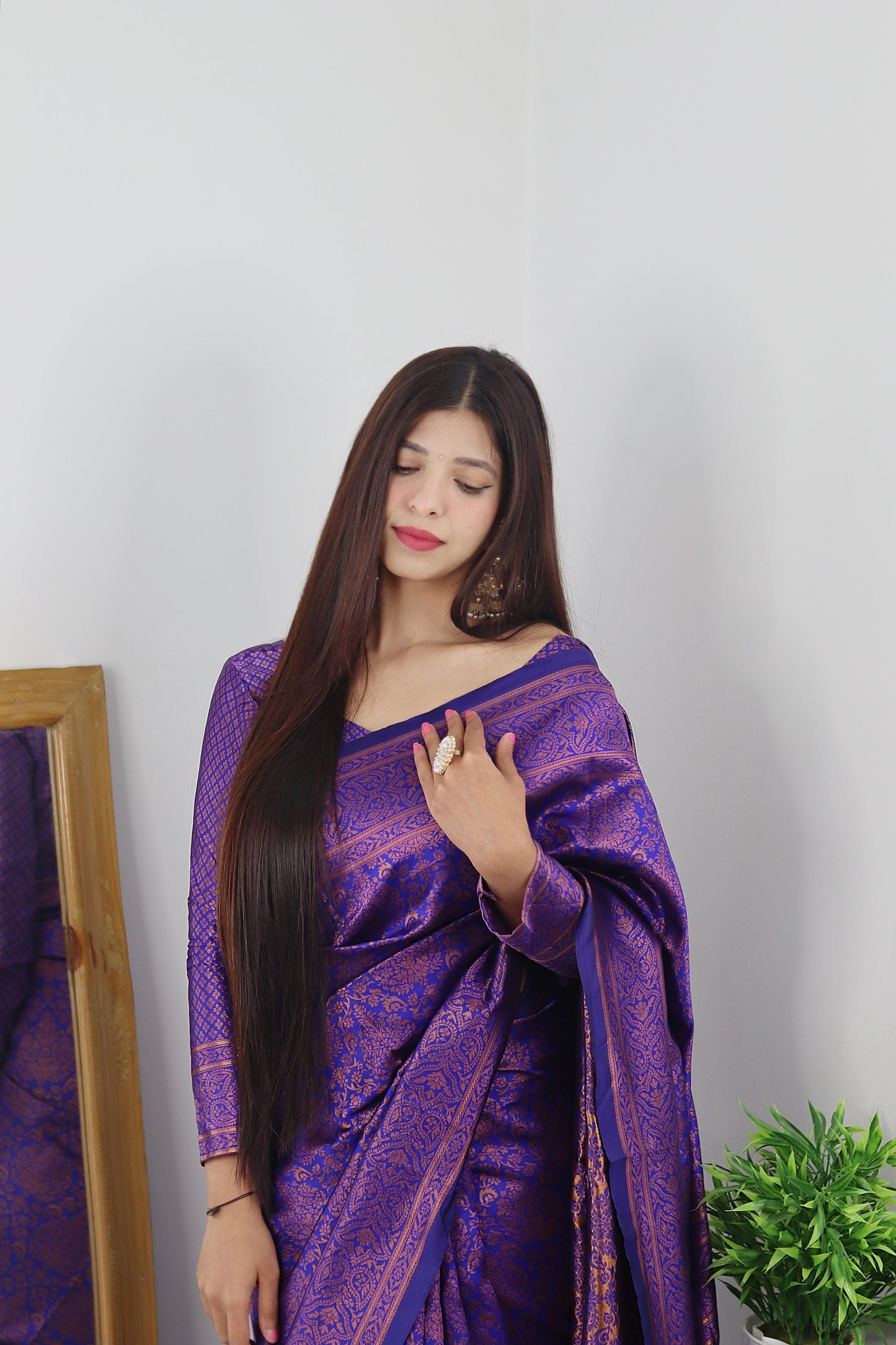 Violet With Copper Zari Combination Pure Soft Silk Saree Stylish Blouse Piece