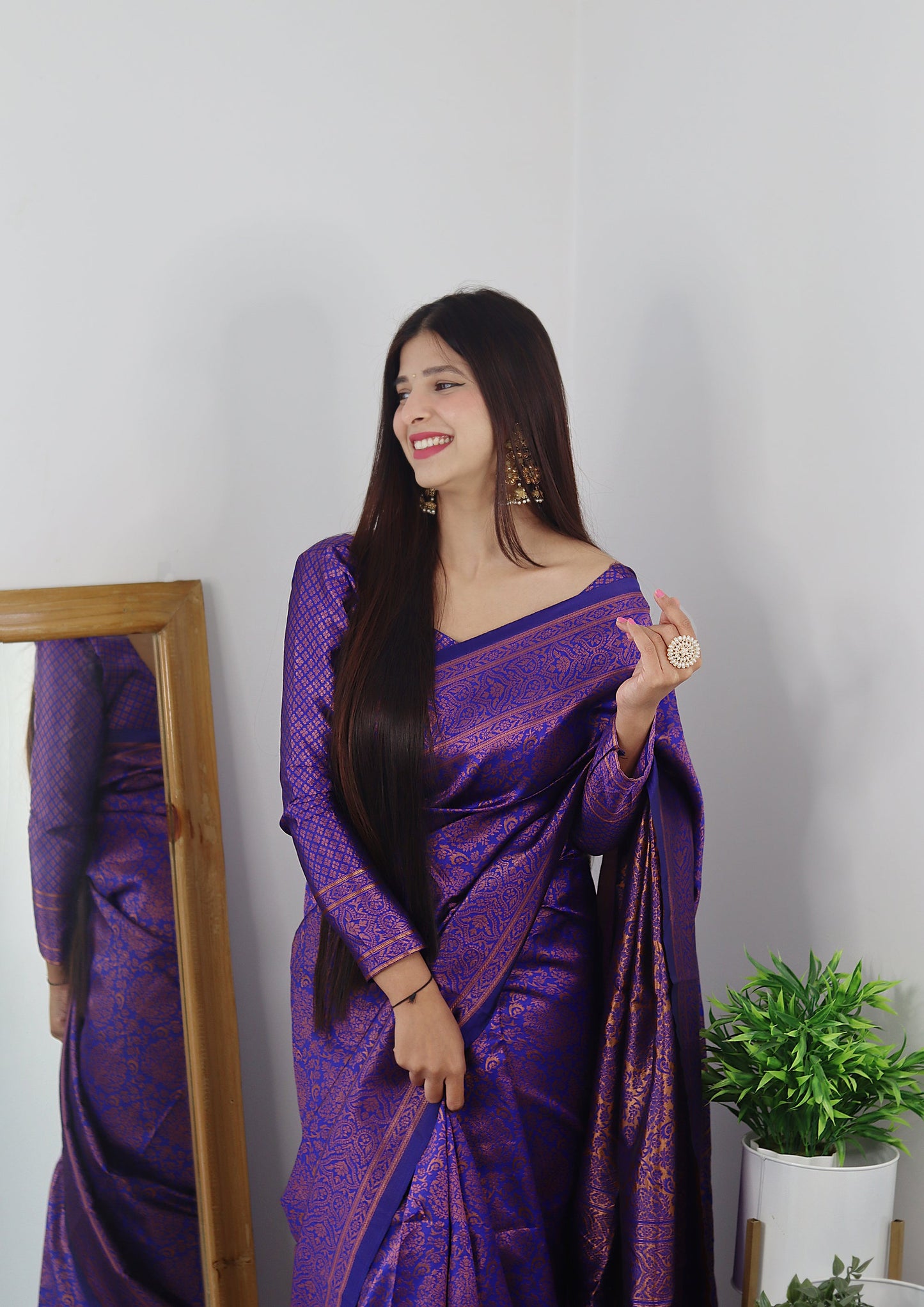 Violet With Copper Zari Combination Pure Soft Silk Saree Stylish Blouse Piece