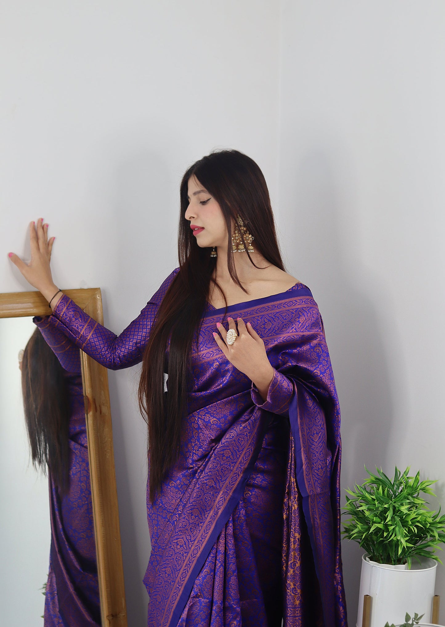 Violet With Copper Zari Combination Pure Soft Silk Saree Stylish Blouse Piece