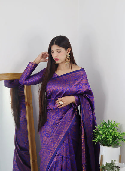 Violet With Copper Zari Combination Pure Soft Silk Saree Stylish Blouse Piece