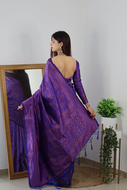 Violet With Copper Zari Combination Pure Soft Silk Saree Stylish Blouse Piece