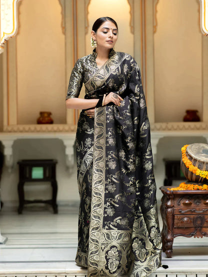 Pure Semi Silk Saree Weaved With Copper Zari Comes With Heavy Banarasi Brocade Blouse