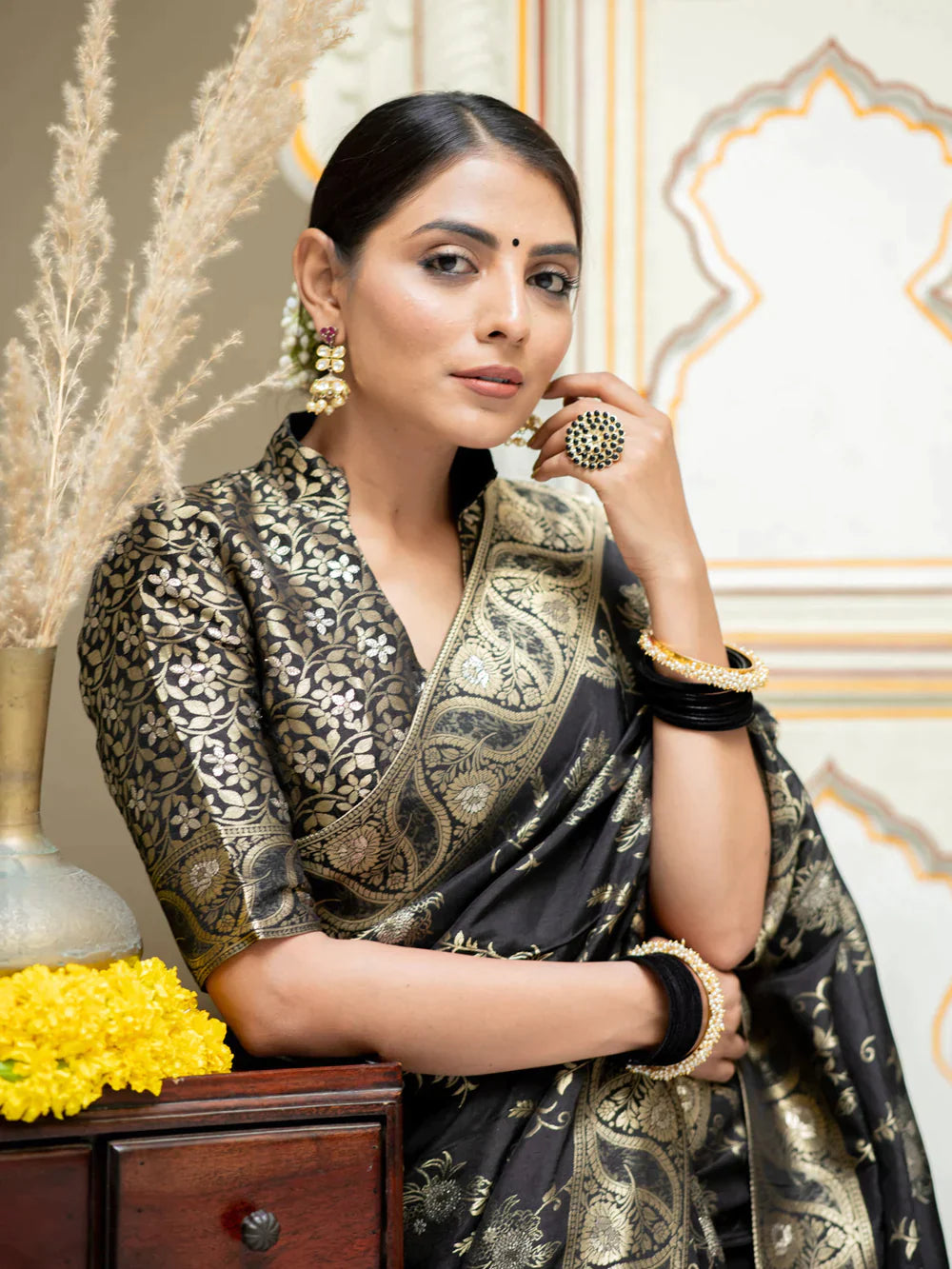 Pure Semi Silk Saree Weaved With Copper Zari Comes With Heavy Banarasi Brocade Blouse