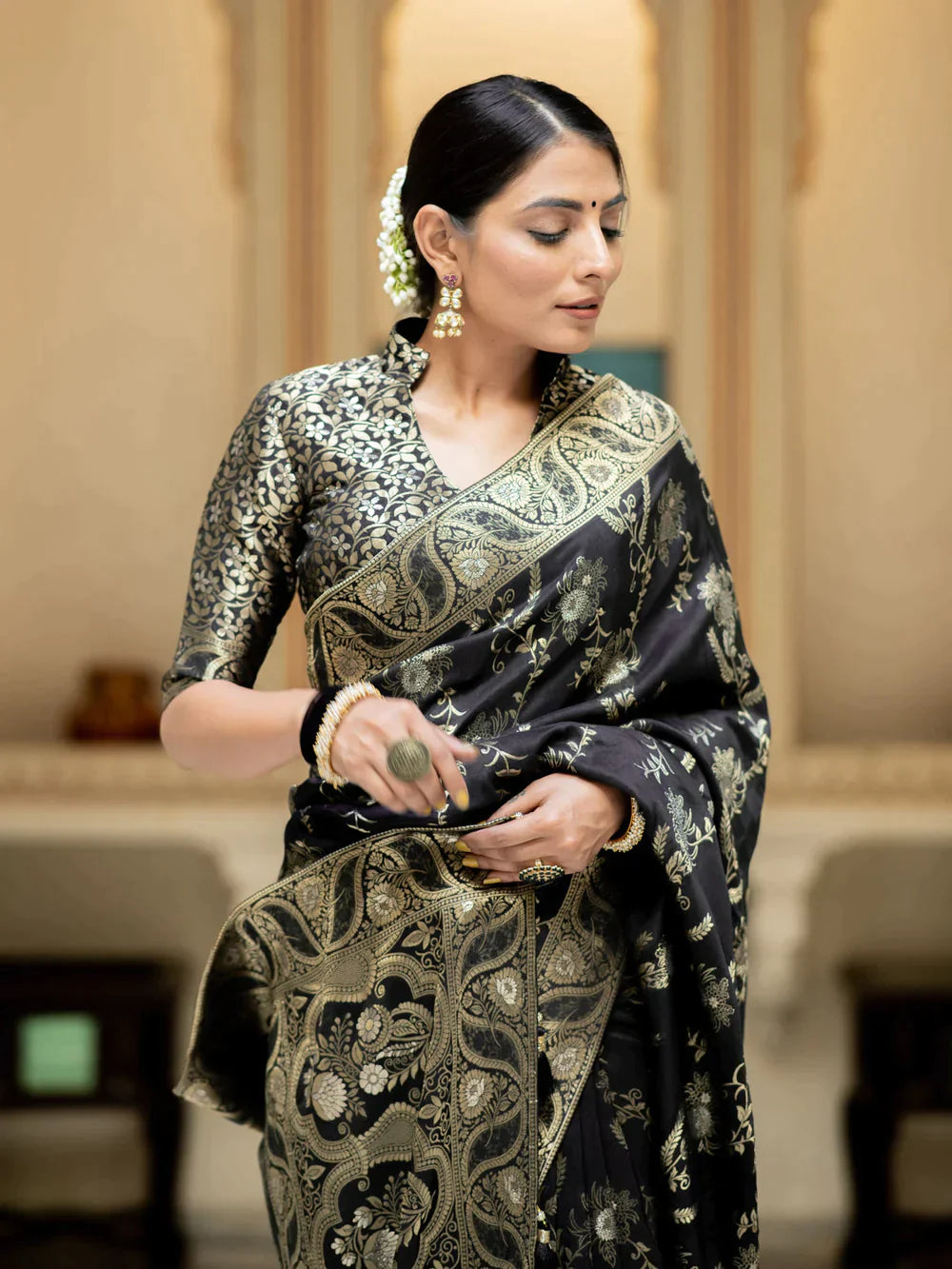 Pure Semi Silk Saree Weaved With Copper Zari Comes With Heavy Banarasi Brocade Blouse