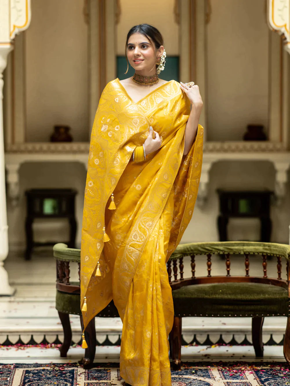 Pure Semi Silk Saree Weaved With Copper Zari Comes With Heavy Banarasi Brocade Blouse