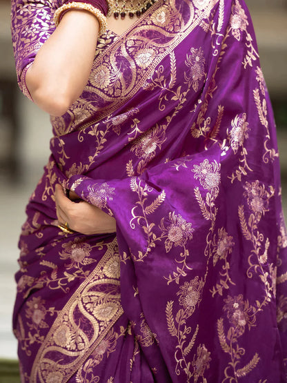 Pure Semi Silk Saree Weaved With Copper Zari Comes With Heavy Banarasi Brocade Blouse