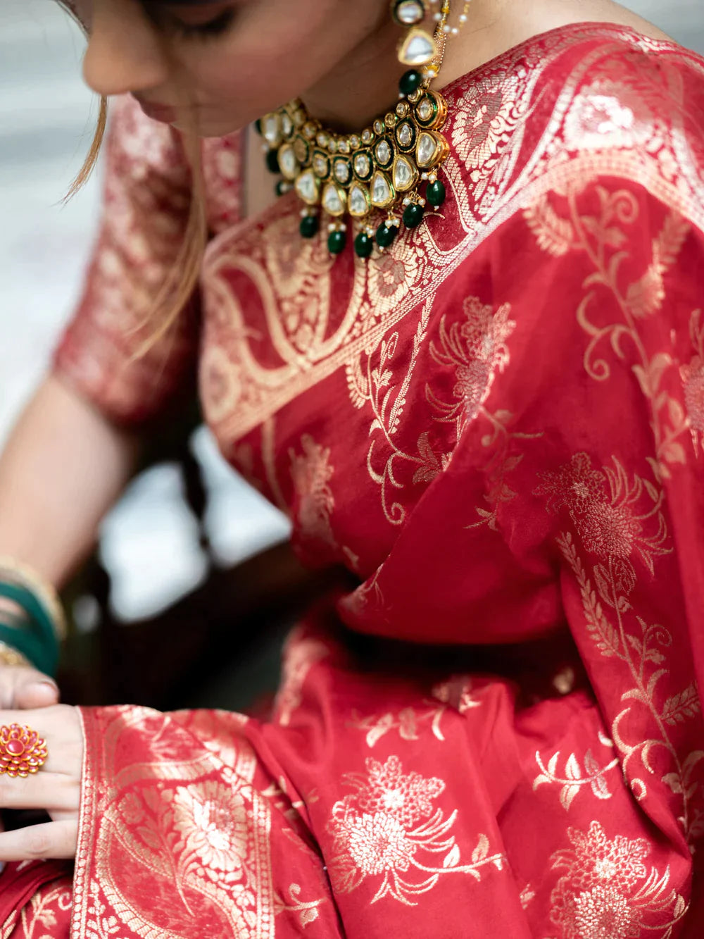 Pure Semi Silk Saree Weaved With Copper Zari Comes With Heavy Banarasi Brocade Blouse