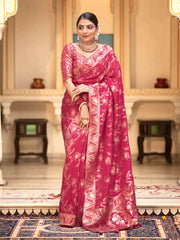 Pure Semi Silk Saree Weaved With Copper Zari Comes With Heavy Banarasi Brocade Blouse