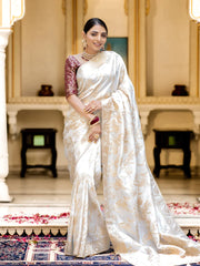 Pure Semi Silk Saree Weaved With Copper Zari Comes With Heavy Banarasi Brocade Blouse