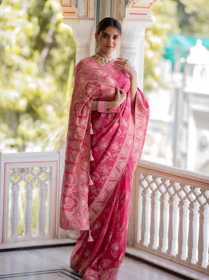 Pure Semi Silk Saree Weaved With Copper Zari Comes With Heavy Banarasi Brocade Blouse