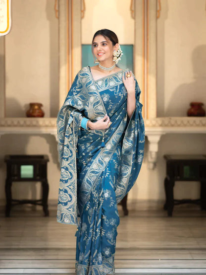 Pure Semi Silk Saree Weaved With Copper Zari Comes With Heavy Banarasi Brocade Blouse