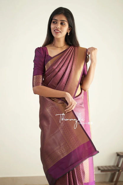 Magenta Pure Soft Silk Saree With Attractive Blouse Piece