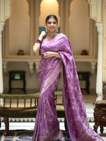 Pure Semi Silk Saree Weaved With Copper Zari Comes With Heavy Banarasi Brocade Blouse