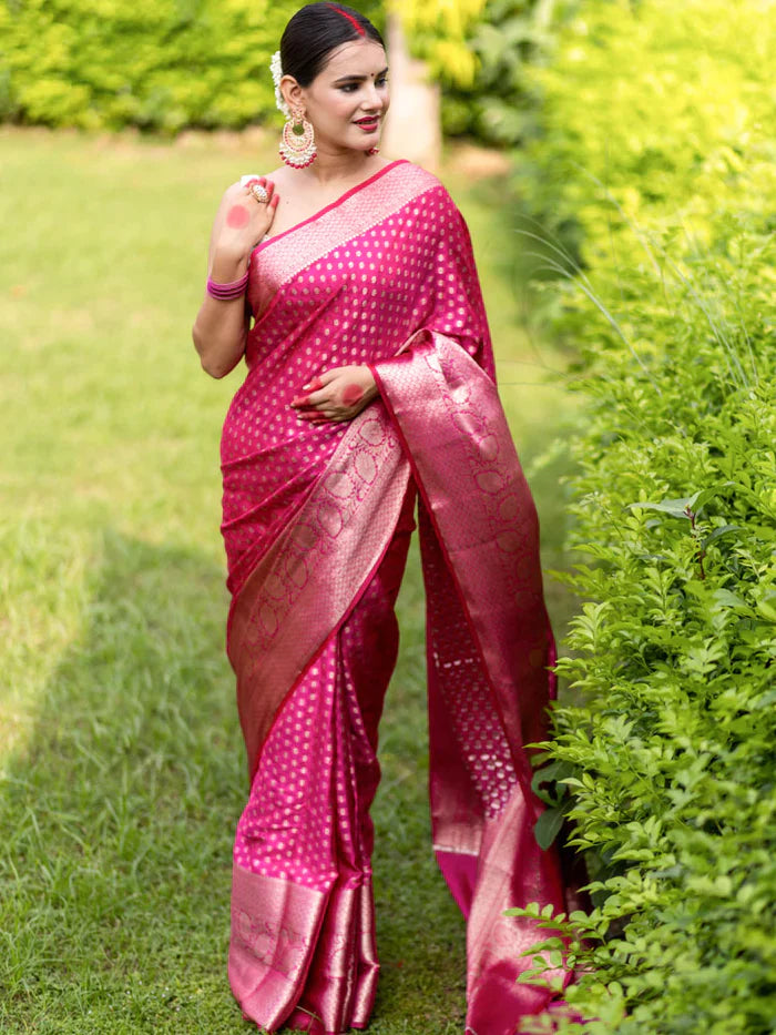 Pink Pure Soft Semi-Silk Saree Stylish Blouse Piece