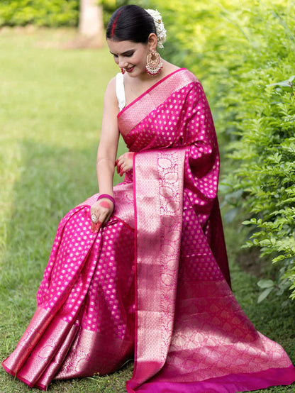 Pink Pure Soft Semi-Silk Saree Stylish Blouse Piece