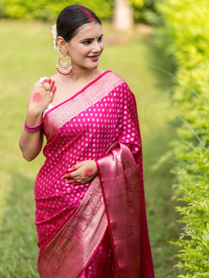 Pink Pure Soft Semi-Silk Saree Stylish Blouse Piece