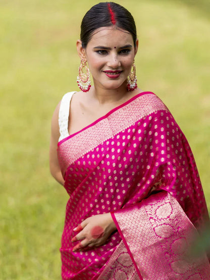 Pink Pure Soft Semi-Silk Saree Stylish Blouse Piece