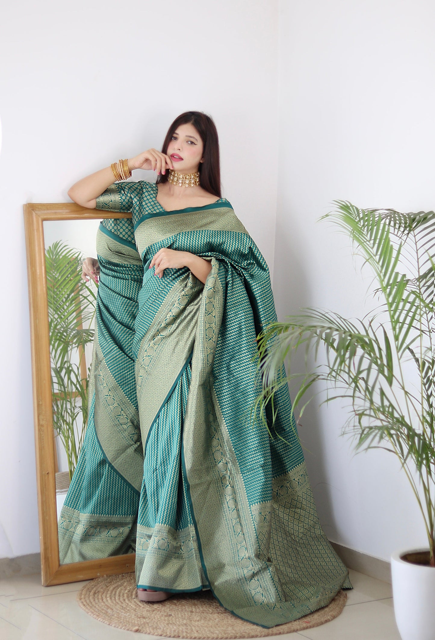 Light Green Pure Soft Silk Saree Stylish Blouse Piece