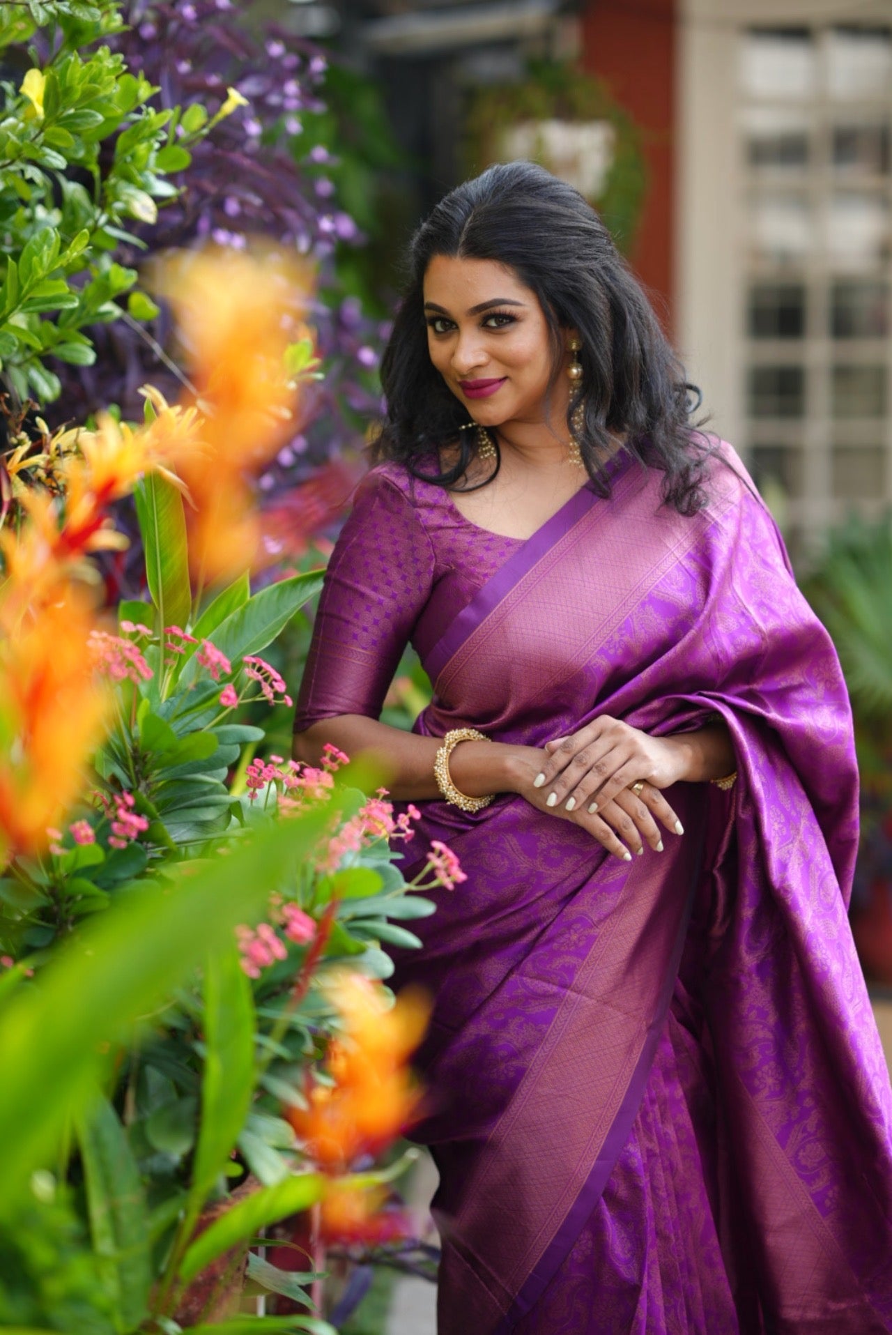 Purple Pure Soft Semi-Silk Saree Stylish Blouse Piece