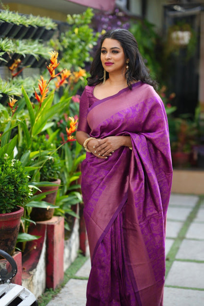 Purple Pure Soft Semi-Silk Saree Stylish Blouse Piece