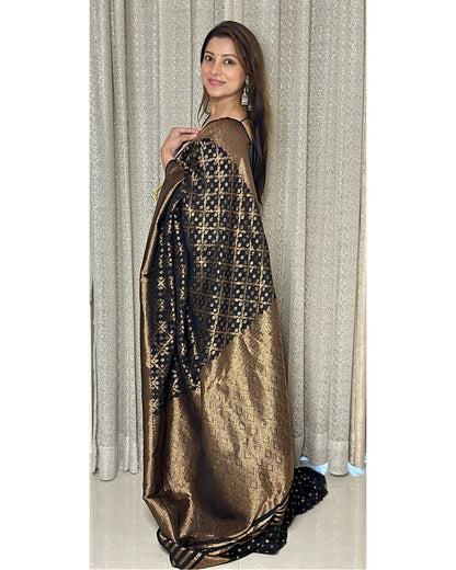 Black Pure Soft Semi Silk Saree With Attractive Blouse Piece