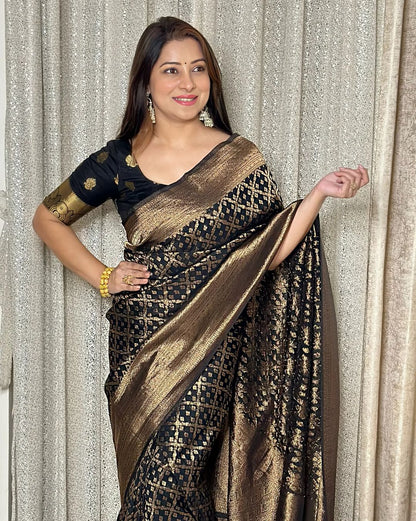 Black Pure Soft Semi Silk Saree With Attractive Blouse Piece