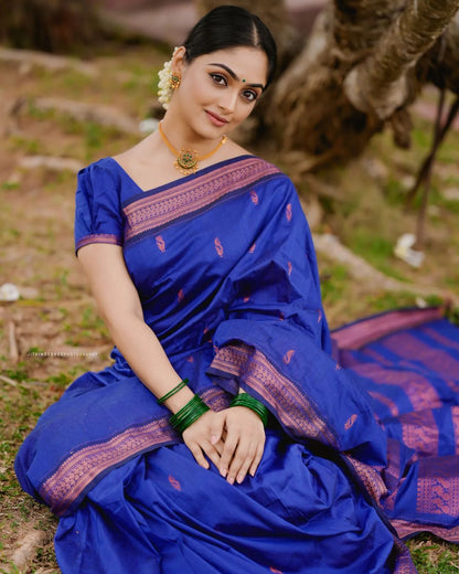 Royal Blue Pure Soft Semi Silk Saree With Attractive Blouse Piece