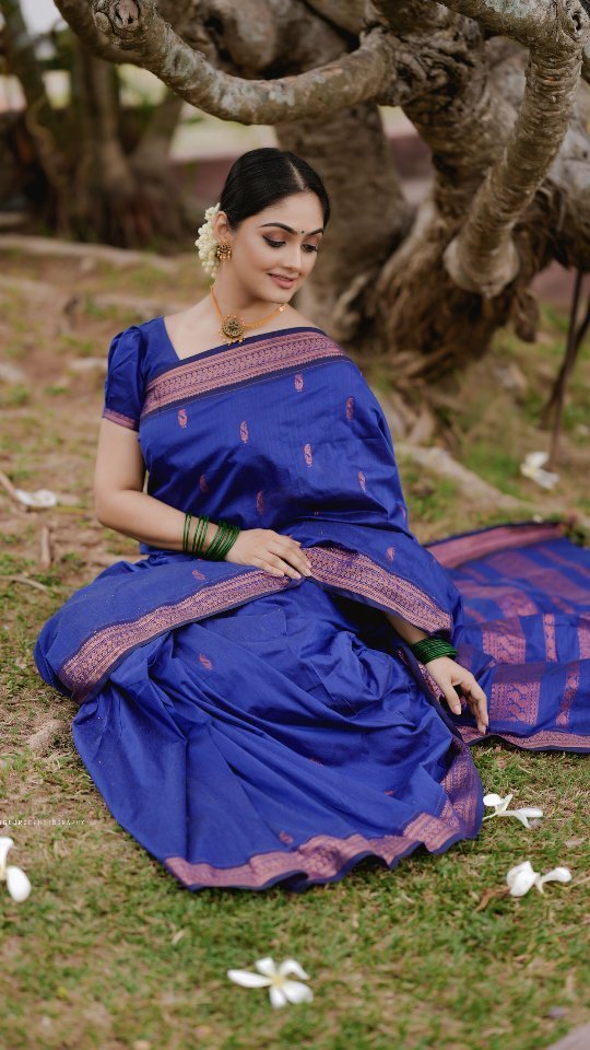 Royal Blue Pure Soft Semi Silk Saree With Attractive Blouse Piece