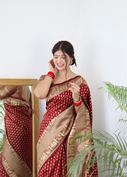 Maroon Pure Soft Silk Saree With Twirling Blouse Piece