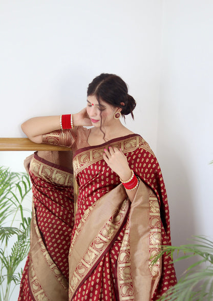 Maroon Pure Soft Silk Saree With Twirling Blouse Piece