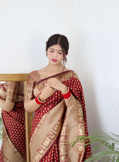Maroon Pure Soft Silk Saree With Twirling Blouse Piece
