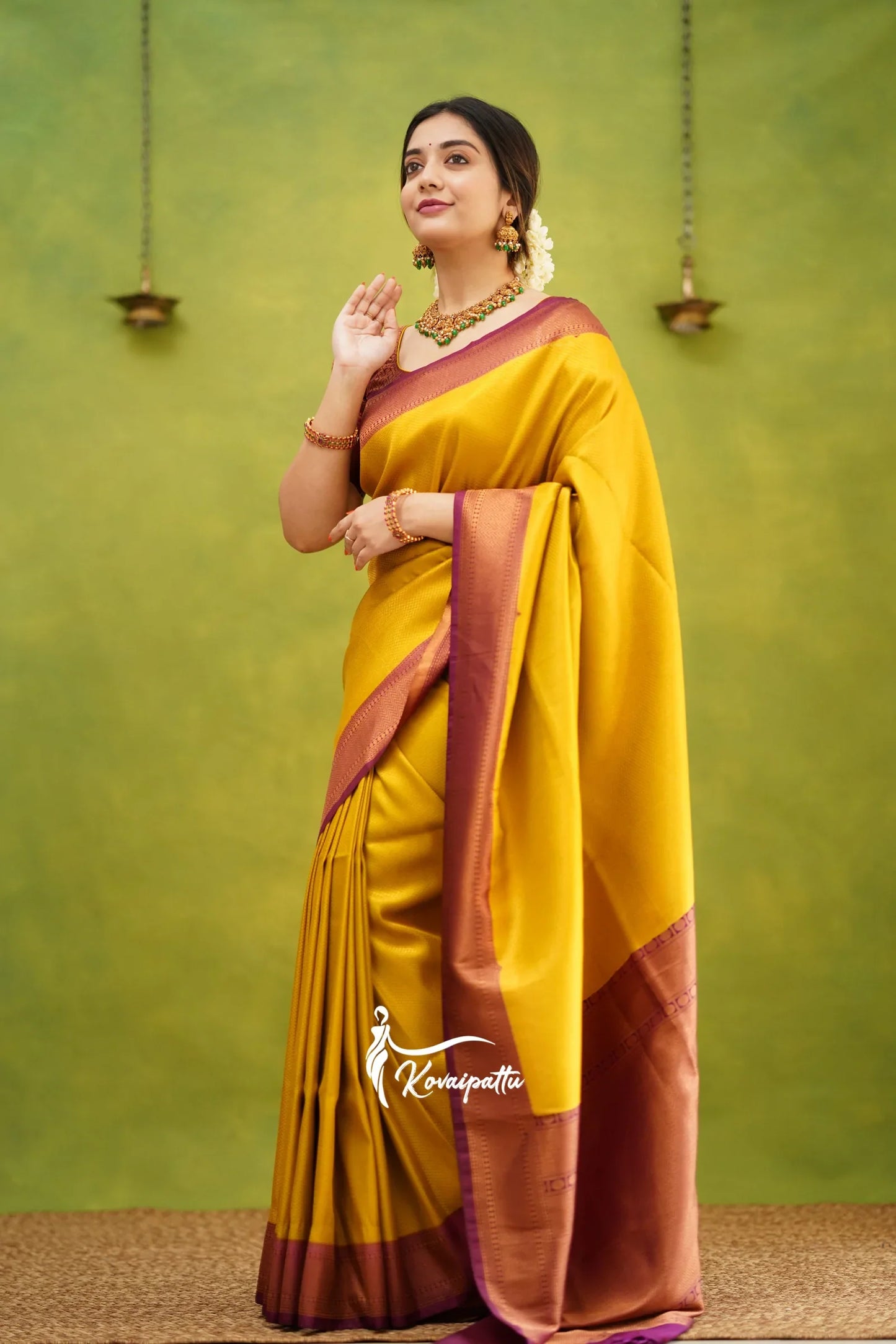 Yellow & Pink Pure Soft Silk Saree With Twirling Blouse Piece