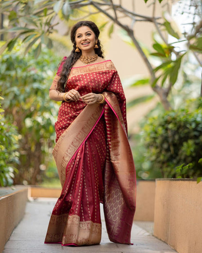 Maroon Pure Soft Semi Silk Saree With Attractive Blouse Piece Weaved With Copper Zari