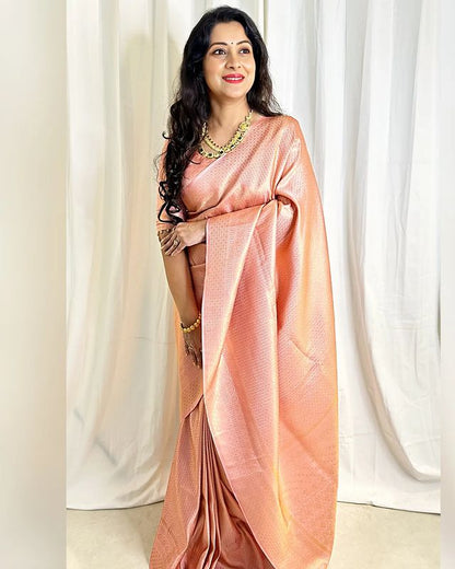 Peach Pure Soft Silk Saree With Attractive Blouse Piece